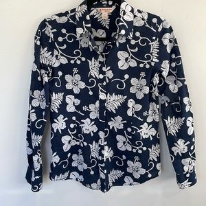 NWOT Brooks Brothers blue white hibiscus long sleeve button down top size 4